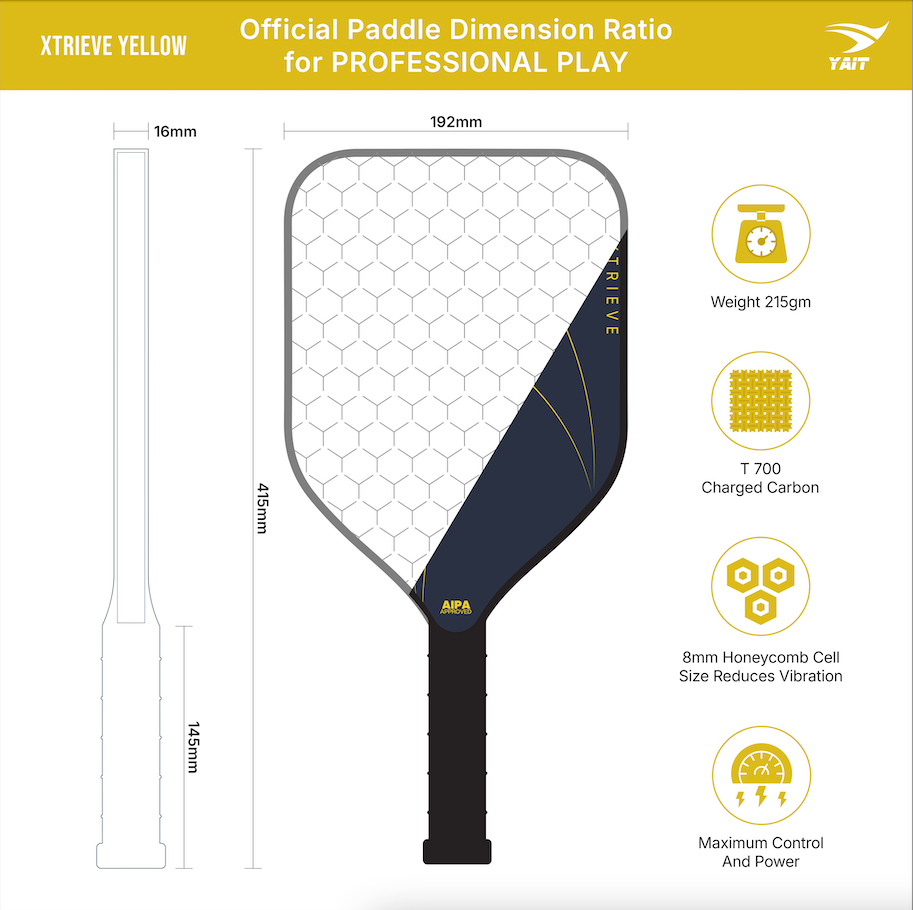 Xtrieve Pickleball Paddle - Yellow (Cover Bag Included)