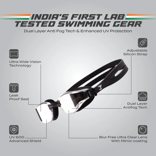 AquaElite Mirrored Swimming Goggles - Black Silver