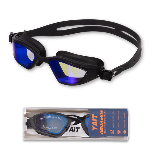 AquaElite Ultra Wide Mirrored Swimming Goggles - Black Blue