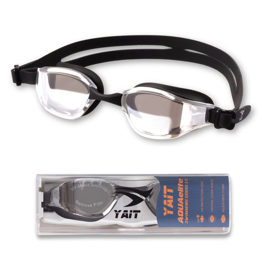 AquaElite Mirrored Swimming Goggles - Black Silver