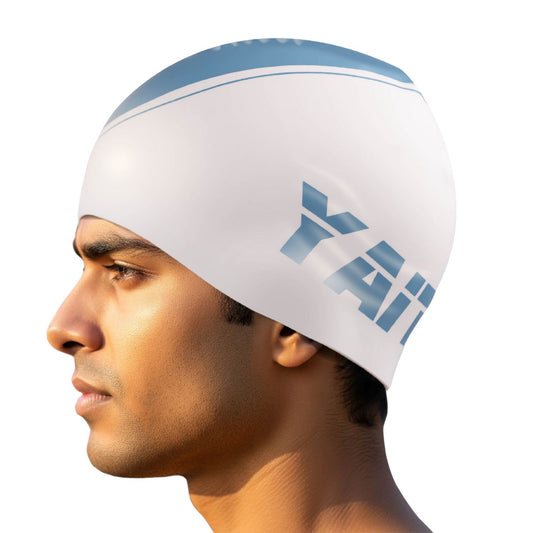 White & Blue Stylish Unisex Swimming Cap for Men, Women, Kids