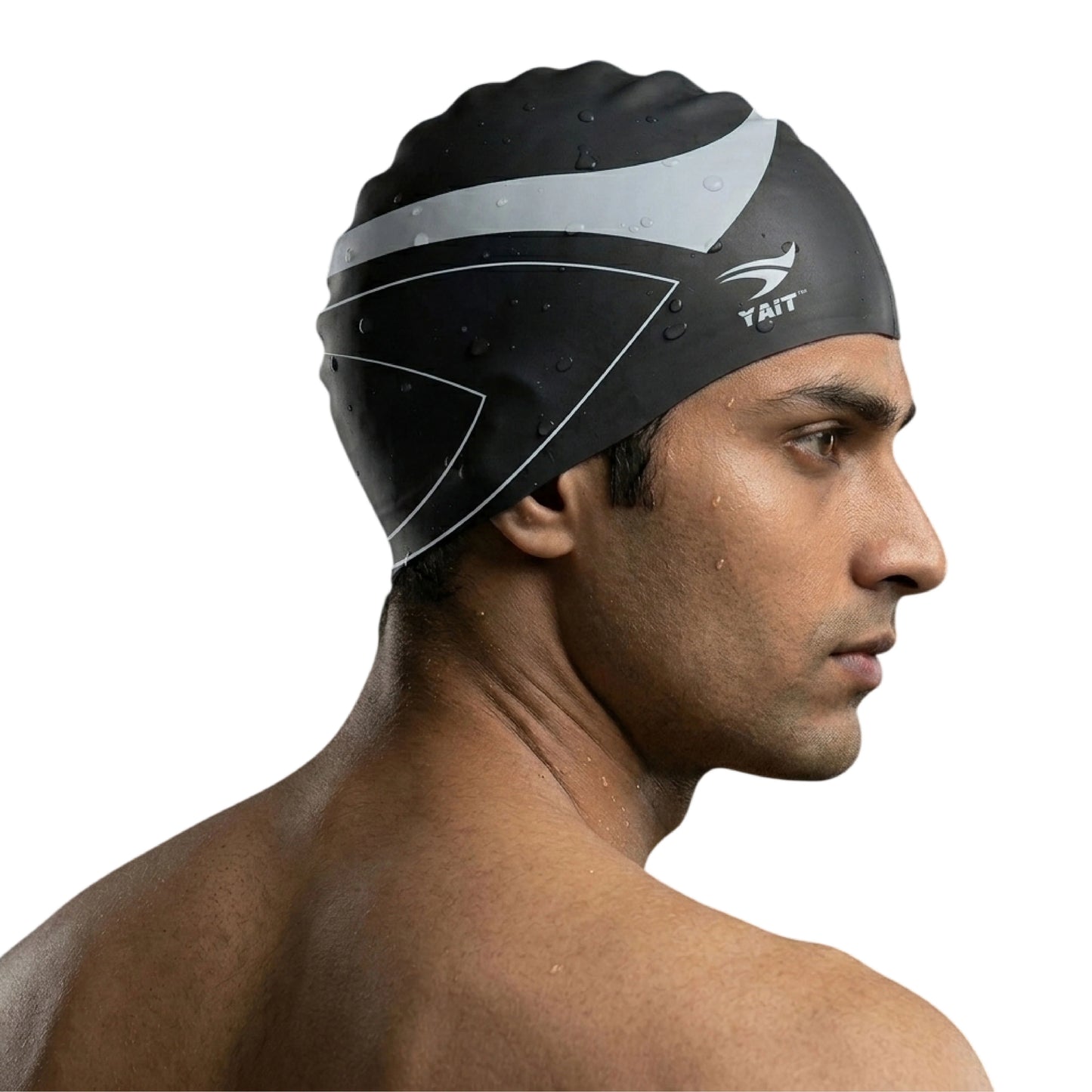 Black & Grey Stylish Unisex Swimming Cap for Men, Women, Kids