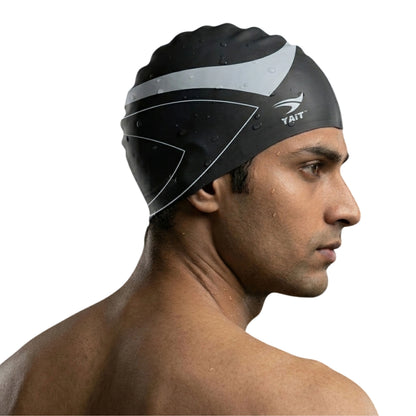 Black & Grey Stylish Unisex Swimming Cap for Men, Women, Kids