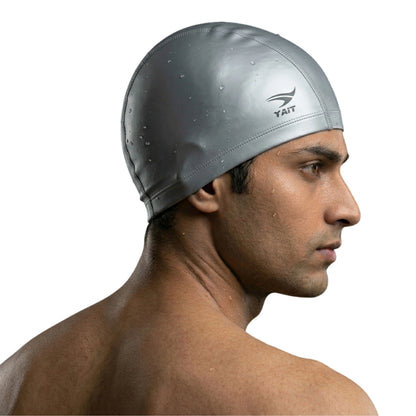 Silicone Coated Fabric Swimming Cap for Men, Women, Kids - Silver