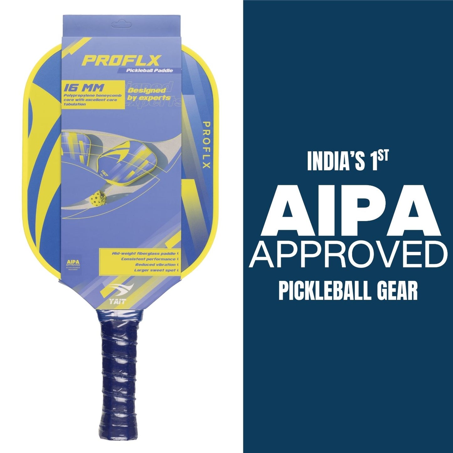 Proflx Pickleball Paddle -  Yellow Blue (Cover Bag Included)