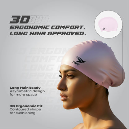 3D Ergonomic Long Hair Unisex Swimming Cap - Pink