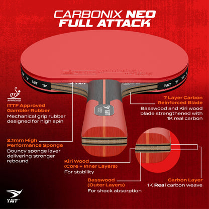Carbonix Neo Professional Table Tennis Racket -  Cover Included