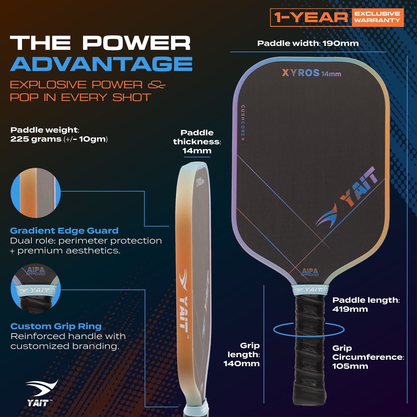 Xyros 14mm Professional Pickleball Paddle