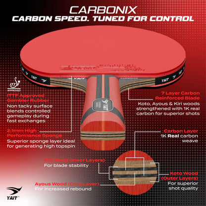 Carbonix Carbon Table Tennis Racket - Cover Bag Included