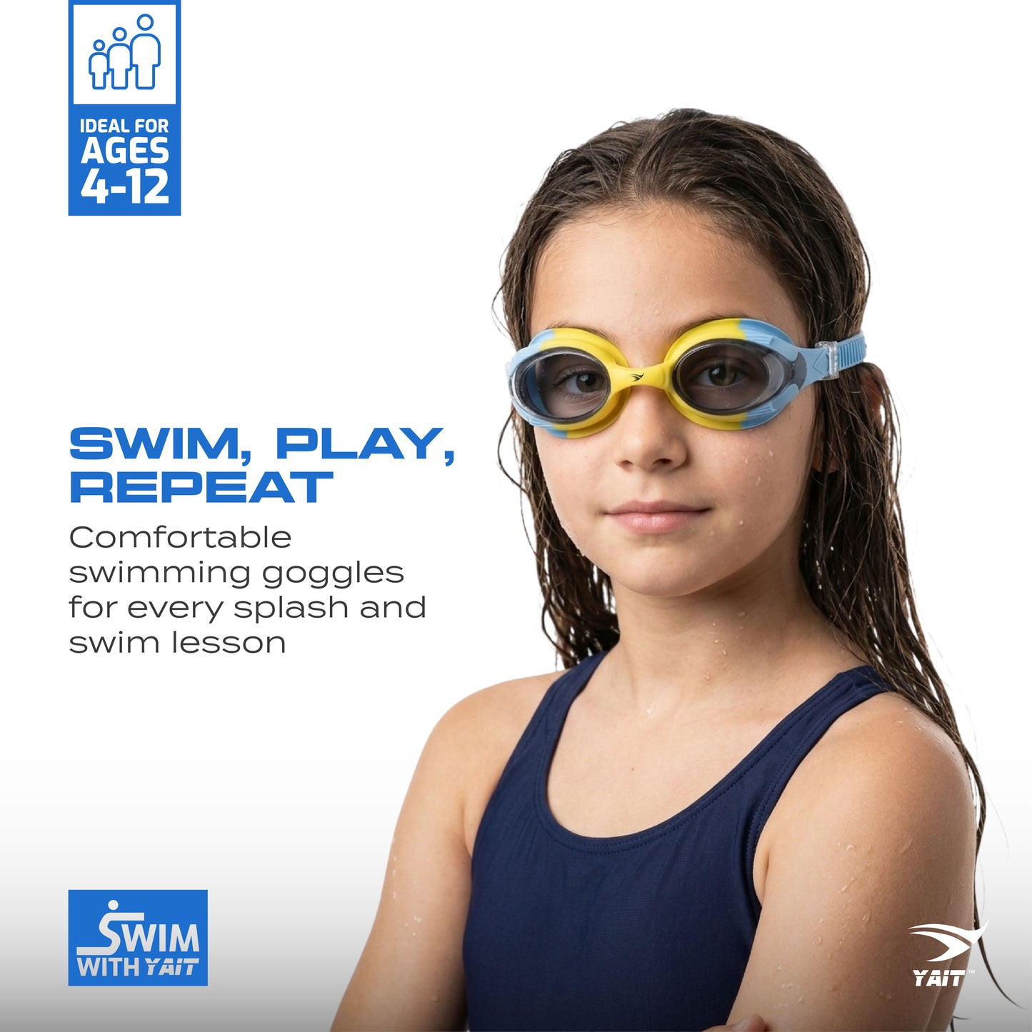 AquaElite Kids Swimming Goggles - Yellow & Blue