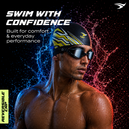 Reversible Dual Design Unisex Swimming Cap - Vibrant Yellow & Silver Grey