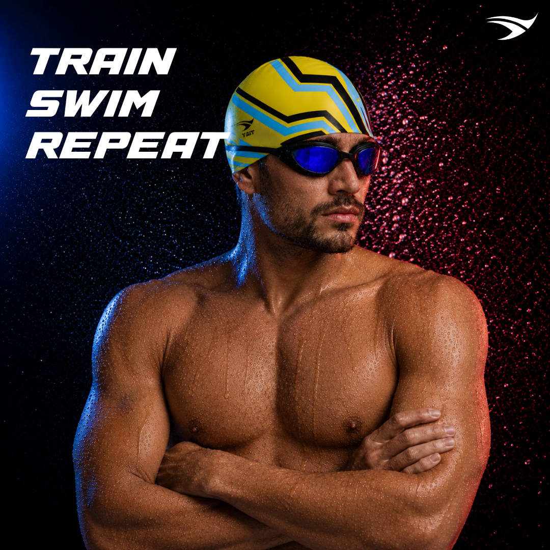 Yellow & Blue Stylish Unisex Swimming Cap for Men, Women, Kids