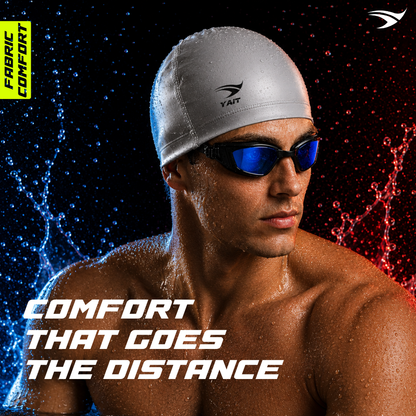 Silicone Coated Fabric Swimming Cap for Men, Women, Kids - Silver