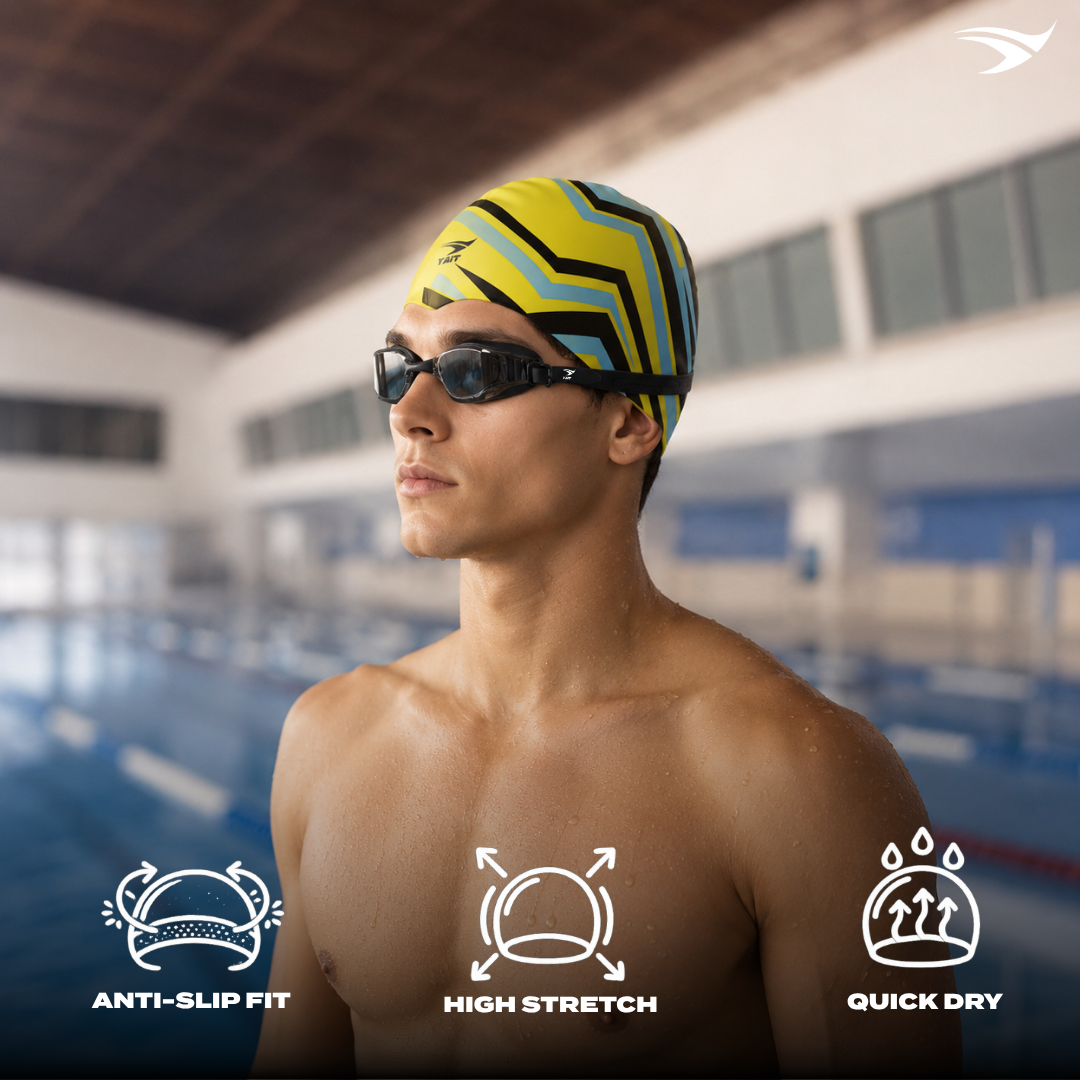 Yellow & Blue Stylish Unisex Swimming Cap for Men, Women, Kids