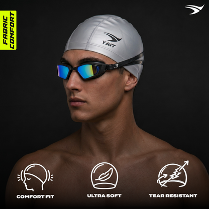 Silicone Coated Fabric Swimming Cap for Men, Women, Kids - Silver