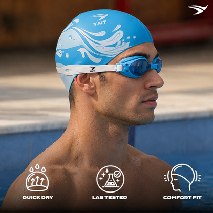 Blue Waves Stylish Unisex Swimming Cap for Men, Women, Kids