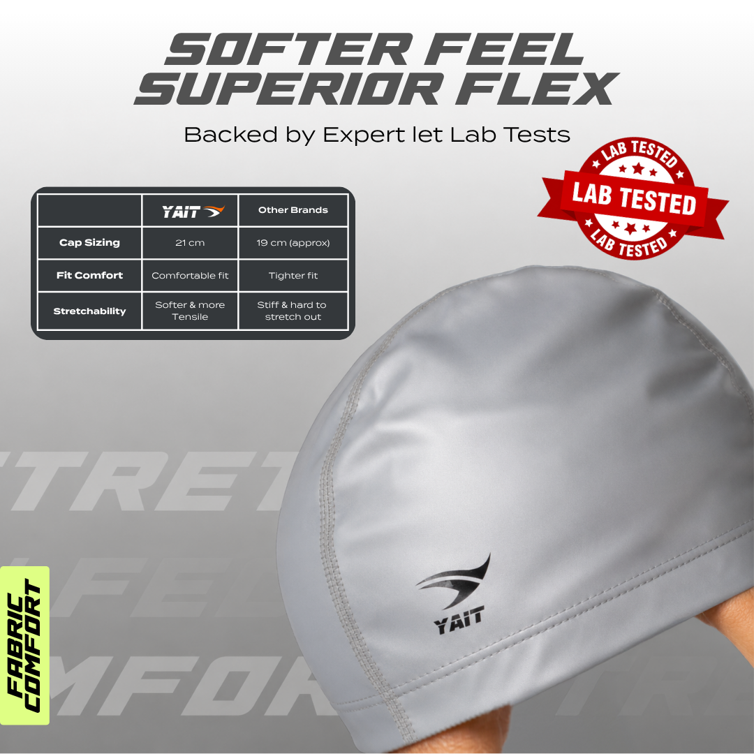 Silicone Coated Fabric Swimming Cap for Men, Women, Kids - Silver