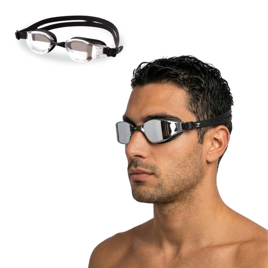 AquaElite Mirrored Swimming Goggles - Black Silver