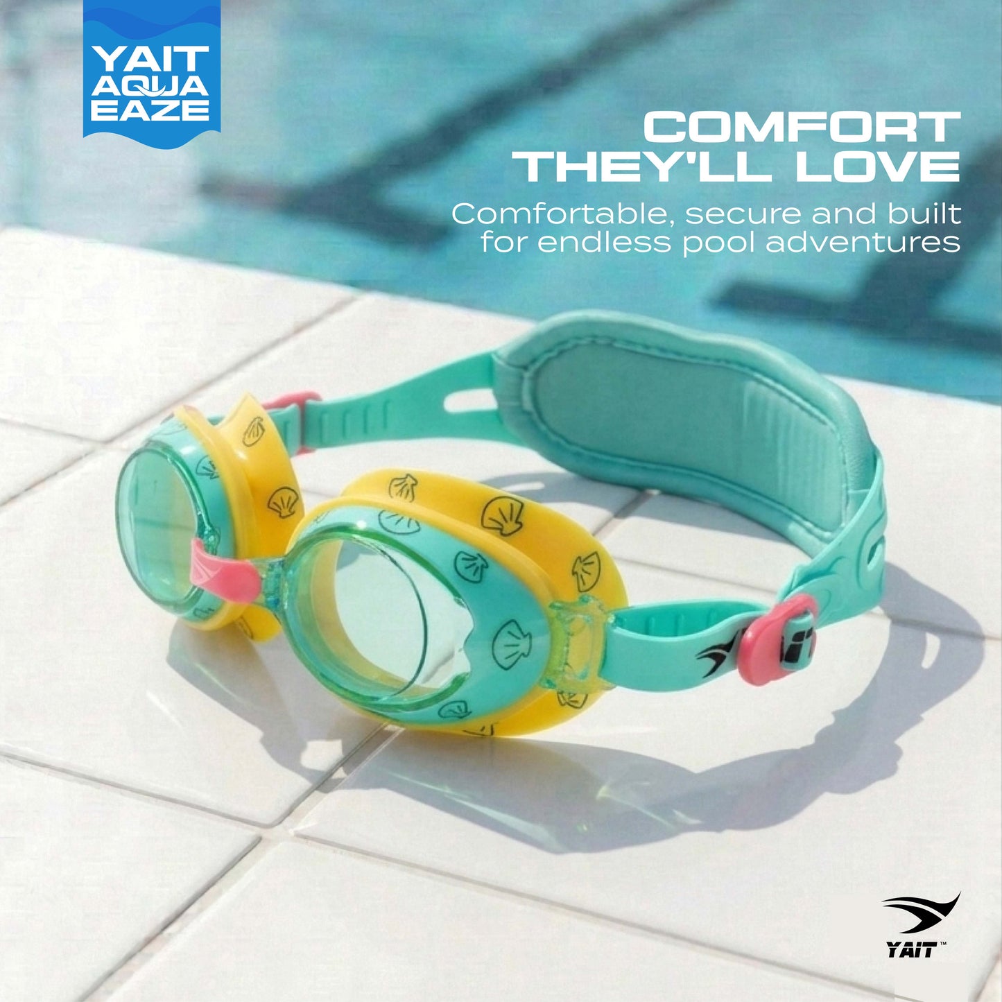 AquaEaze Kids Comfort Swimming Goggles - Green & Yellow