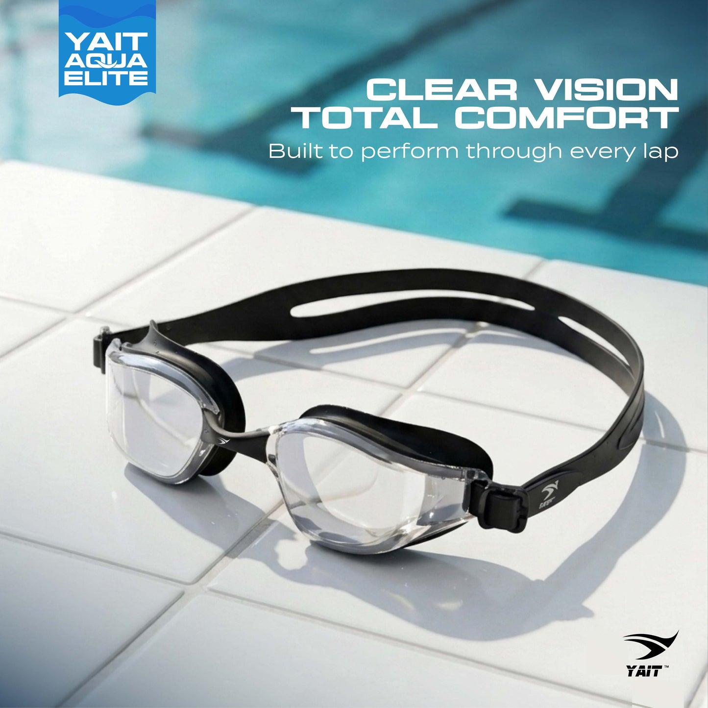 AquaElite Mirrored Swimming Goggles - Black Silver