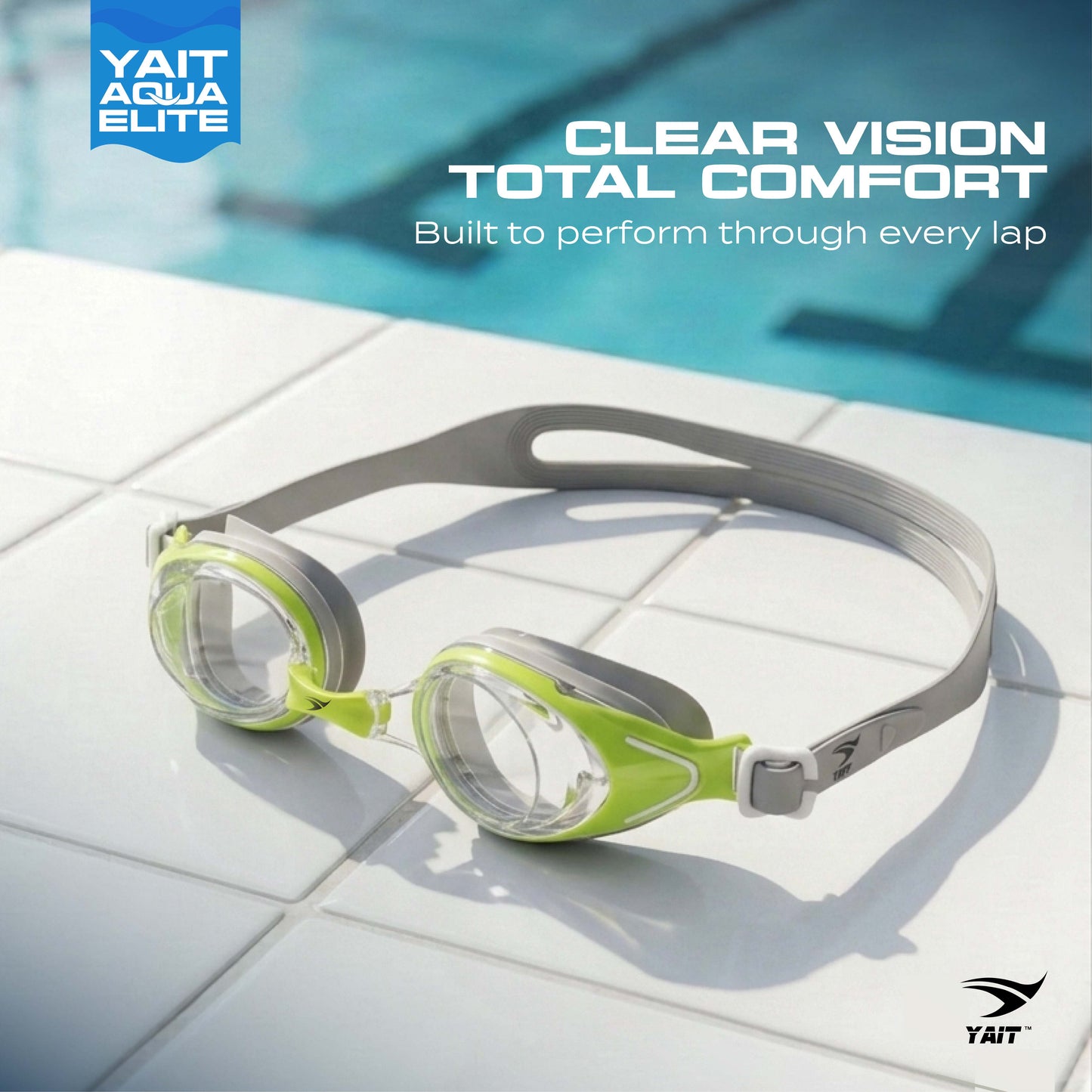 AquaElite Swimming Goggles - Grey & Green