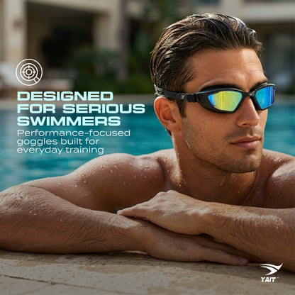 AquaElite Ultra Wide Mirrored Swimming Goggles - Black Blue