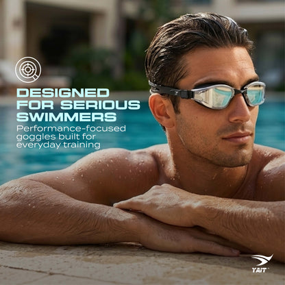 AquaElite Mirrored Swimming Goggles - Black Silver