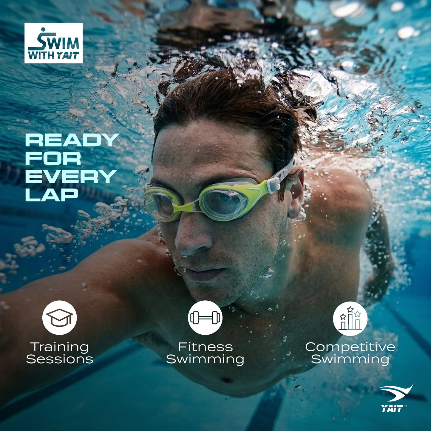 AquaElite Swimming Goggles - Grey & Green