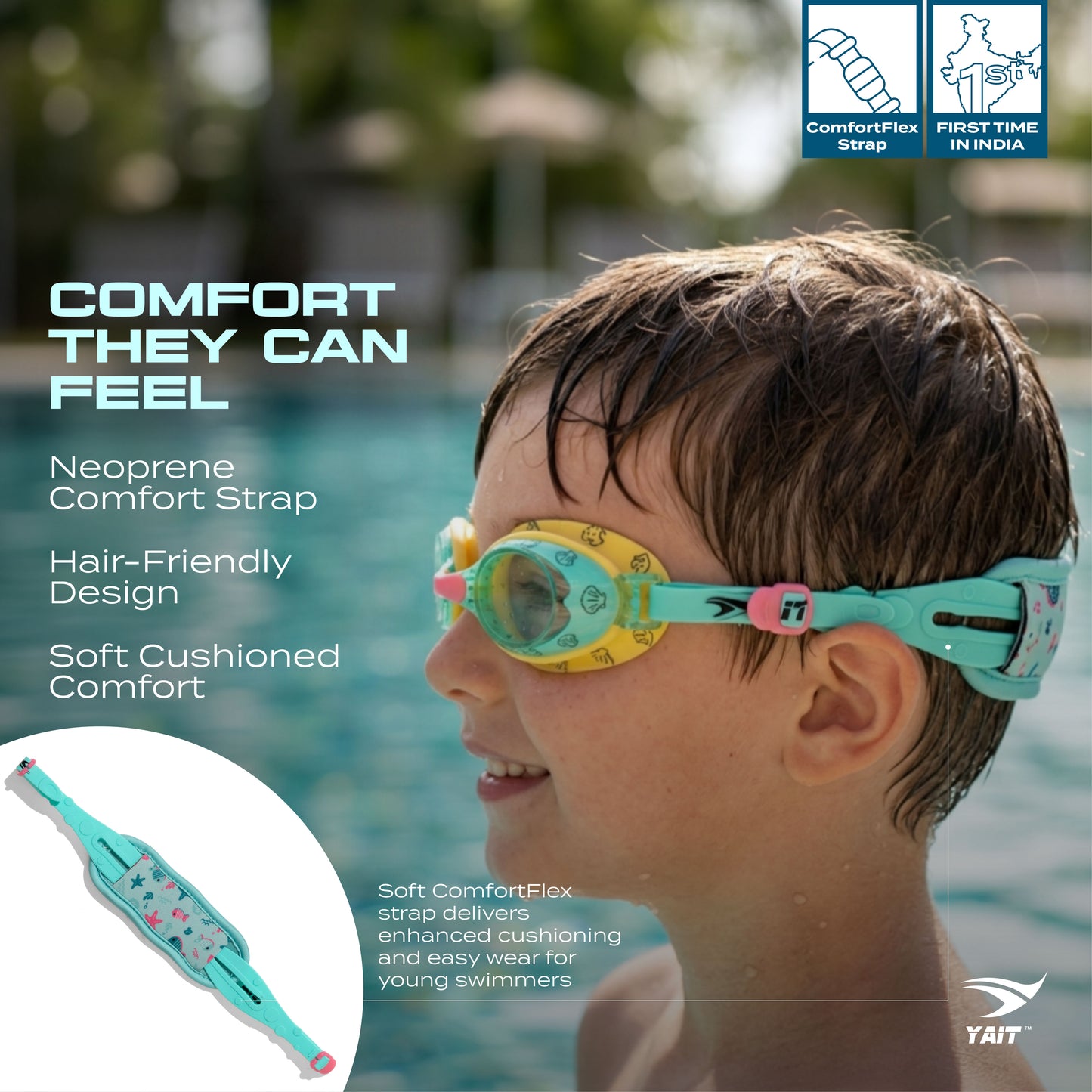 AquaEaze Kids Comfort Swimming Goggles - Green & Yellow