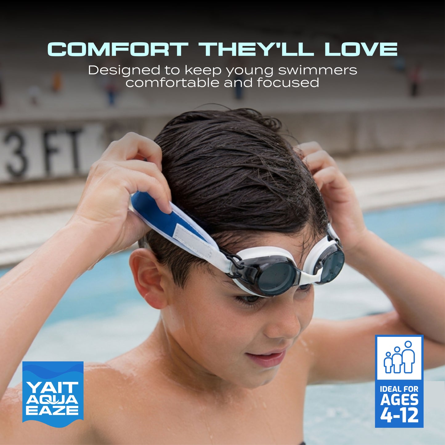 AquaEaze Kids Comfort Swimming Goggles - Silver & Blue