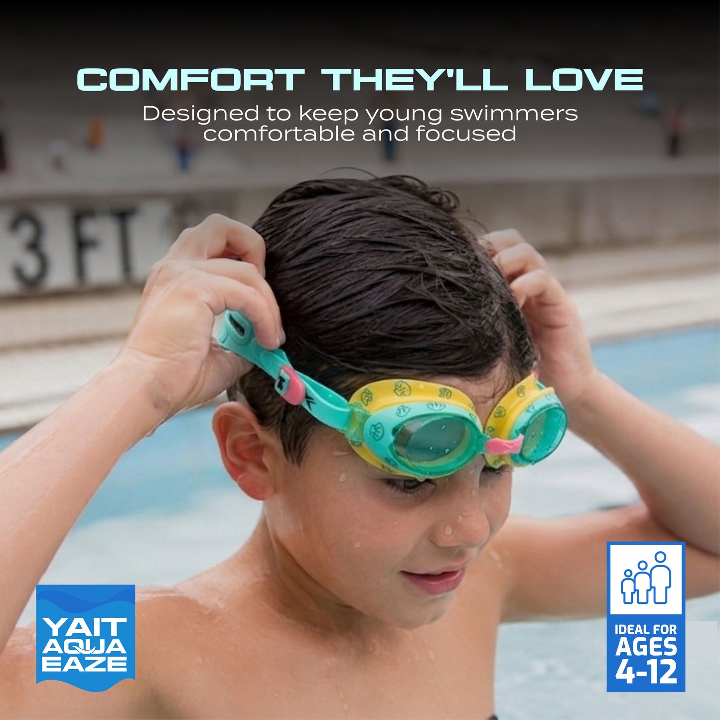 AquaEaze Kids Comfort Swimming Goggles - Green & Yellow