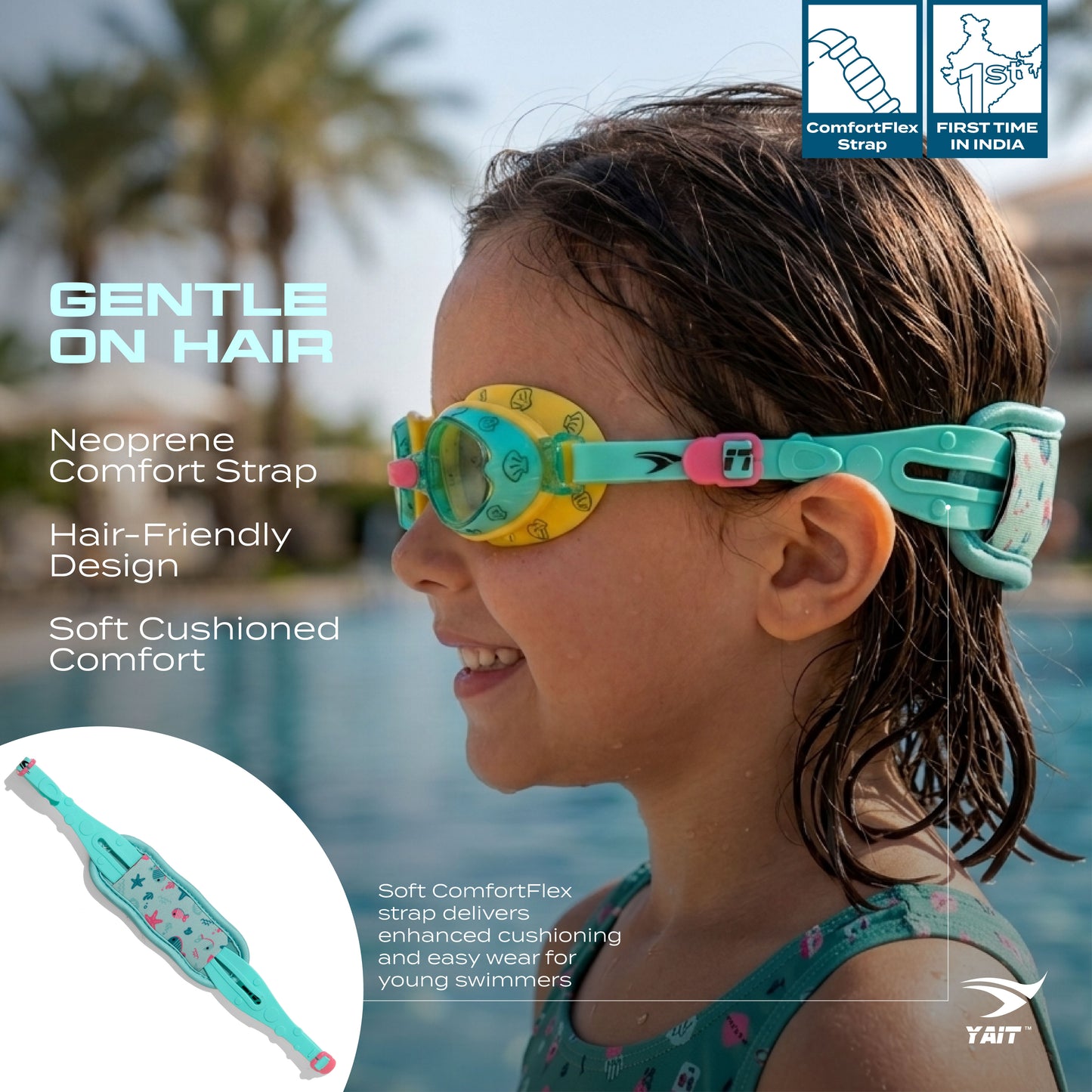 AquaEaze Kids Comfort Swimming Goggles - Green & Yellow