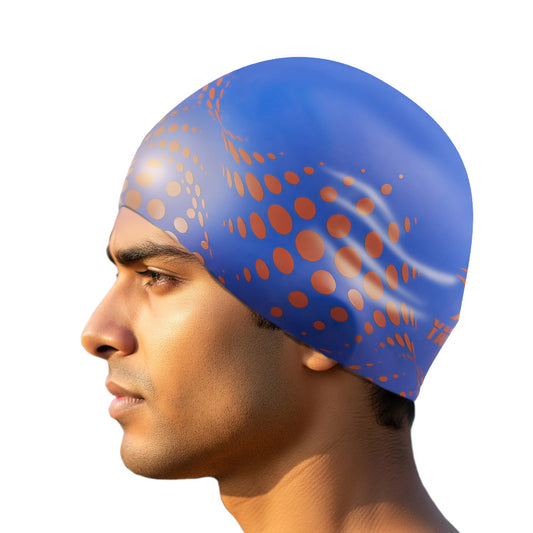 Blue & Orange Stylish Unisex Swimming Cap for Men, Women, Kids