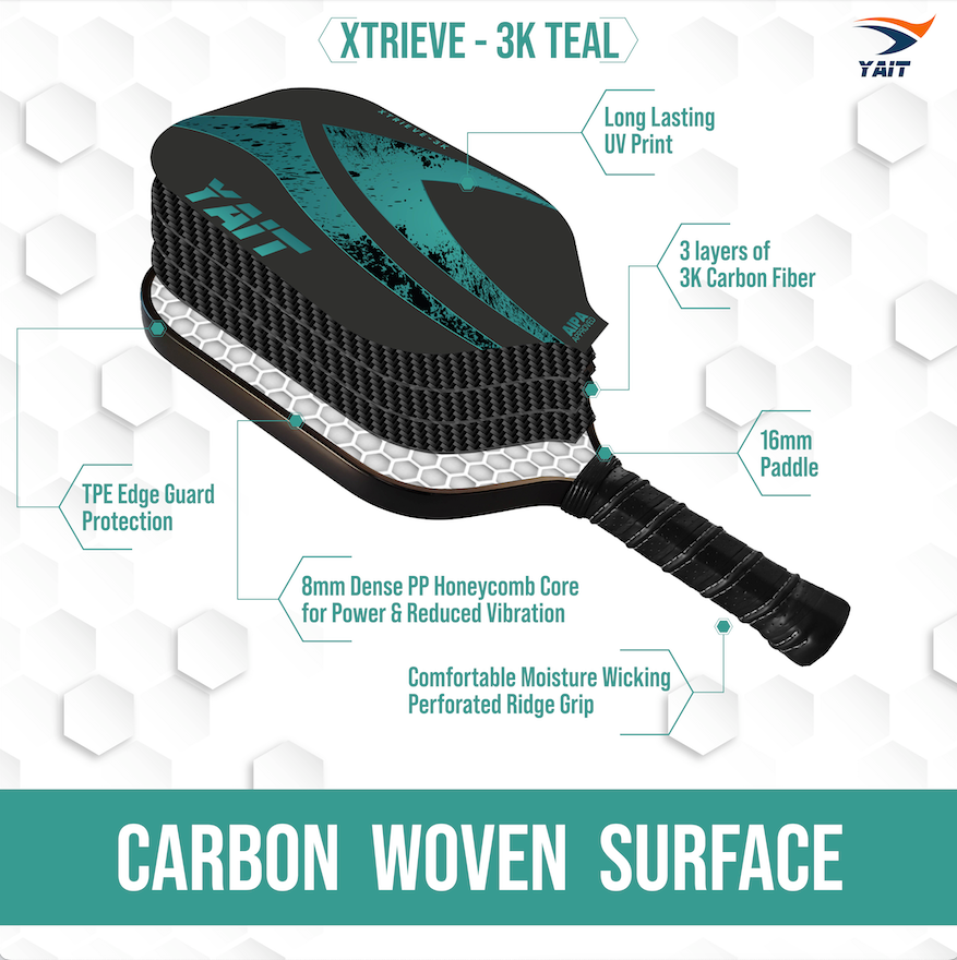 Xtrieve 3K Pickleball Paddle - Teal (Cover Bag Included)