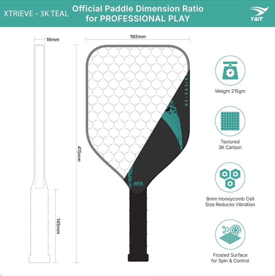 Xtrieve 3K Pickleball Paddle - Teal (Cover Bag Included)
