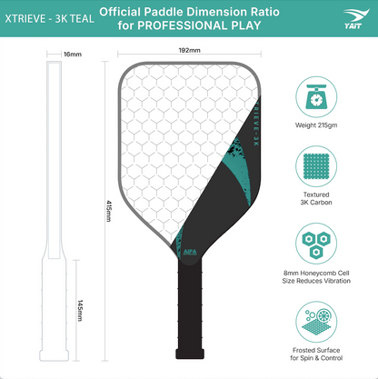 Xtrieve 3K Pickleball Paddle - Teal (Cover Bag Included)