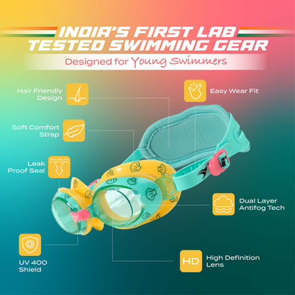 AquaEaze Kids Comfort Swimming Goggles - Green & Yellow