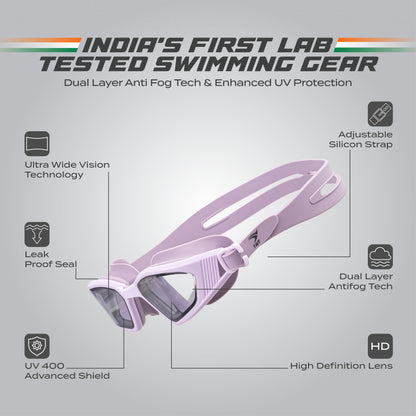 AquaElite Ultra Wide Swimming Goggles - Purple