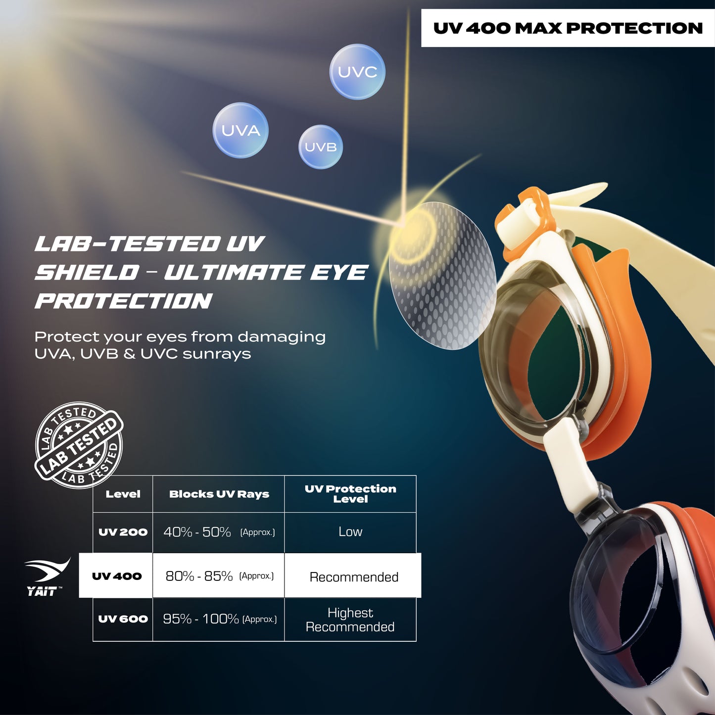AquaElite Anti Slip Swimming Goggles - Orange & White