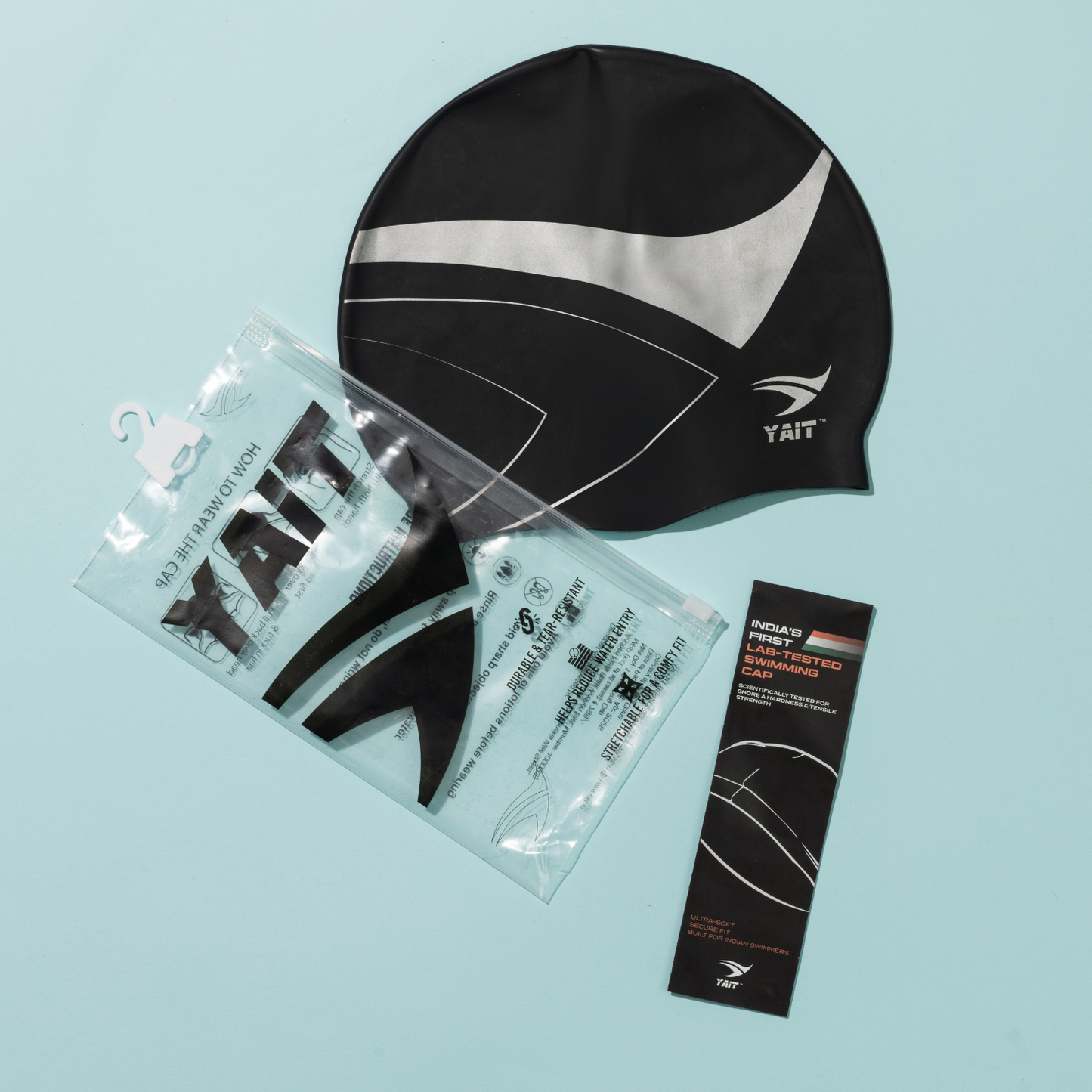 Black & Grey Stylish Unisex Swimming Cap for Men, Women, Kids