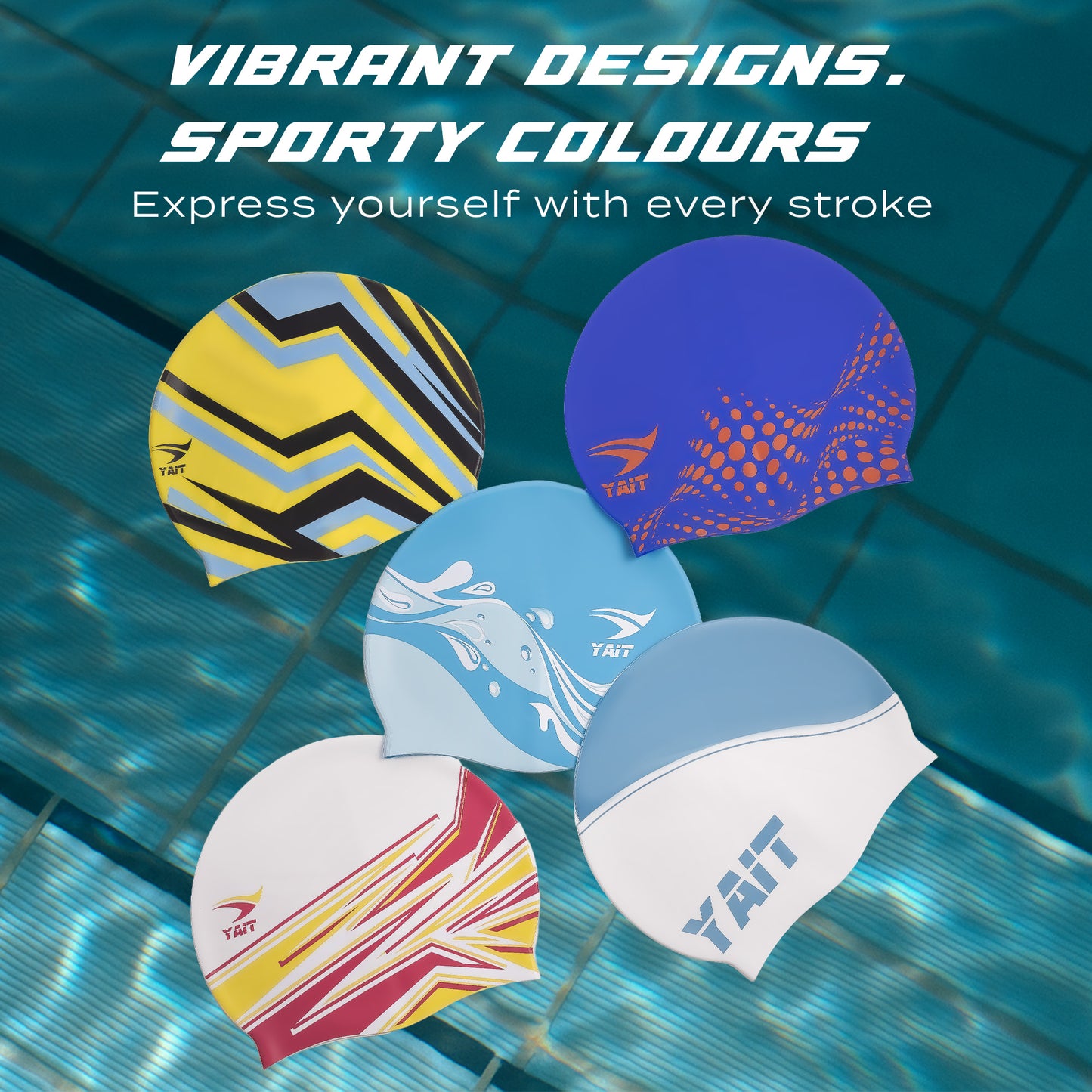 White & Blue Stylish Unisex Swimming Cap for Men, Women, Kids
