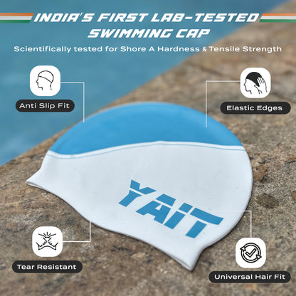 White & Blue Stylish Unisex Swimming Cap for Men, Women, Kids