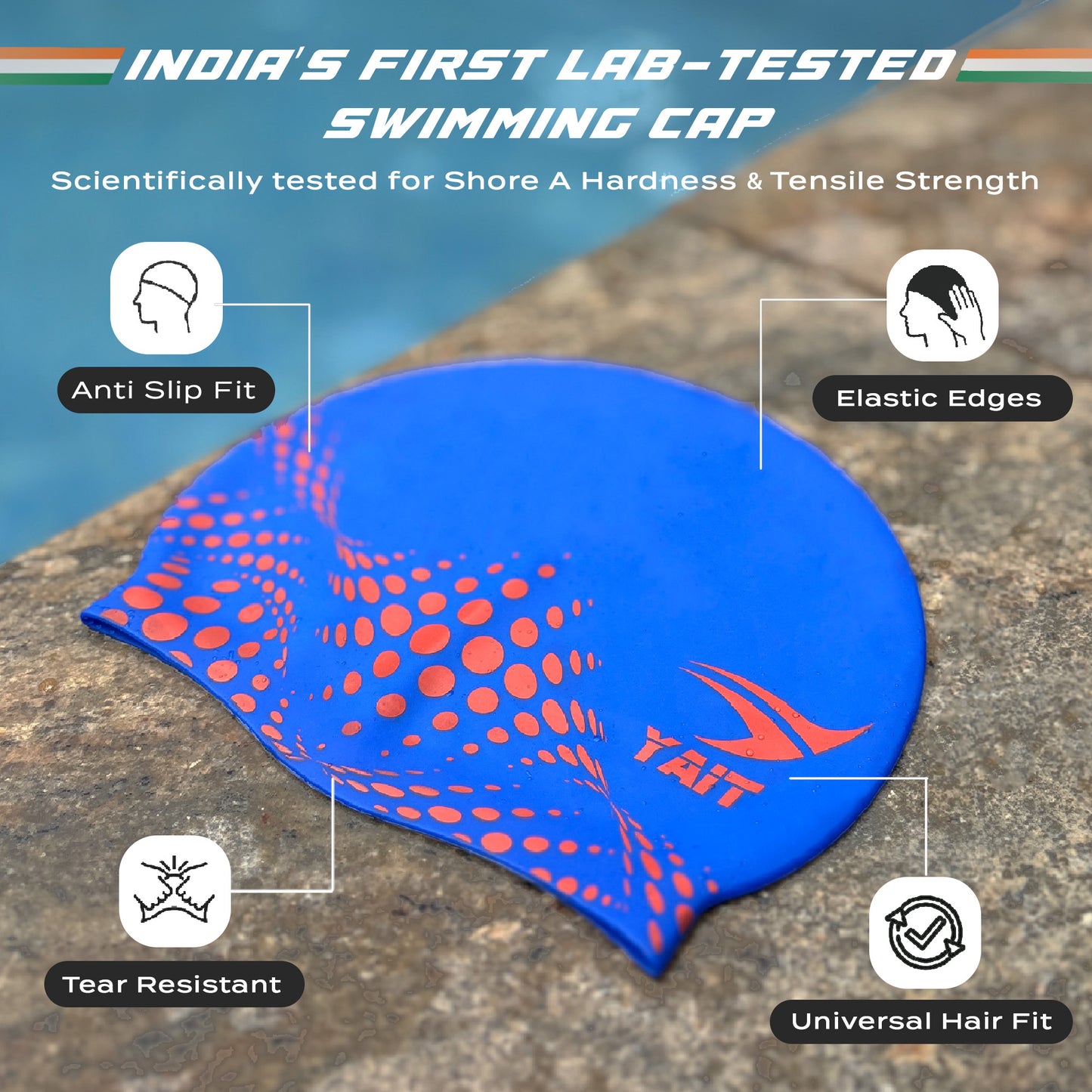 Blue & Orange Stylish Unisex Swimming Cap for Men, Women, Kids