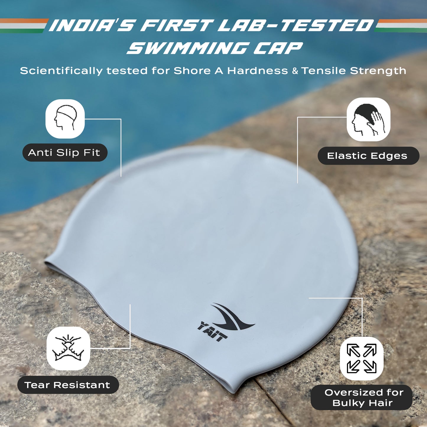Women's Special Extra Long Hair Swimming Cap - Grey