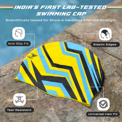 Yellow & Blue Stylish Unisex Swimming Cap for Men, Women, Kids