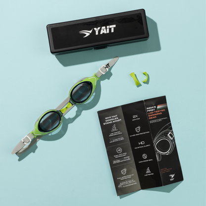 AquaElite Swimming Goggles - Grey & Green