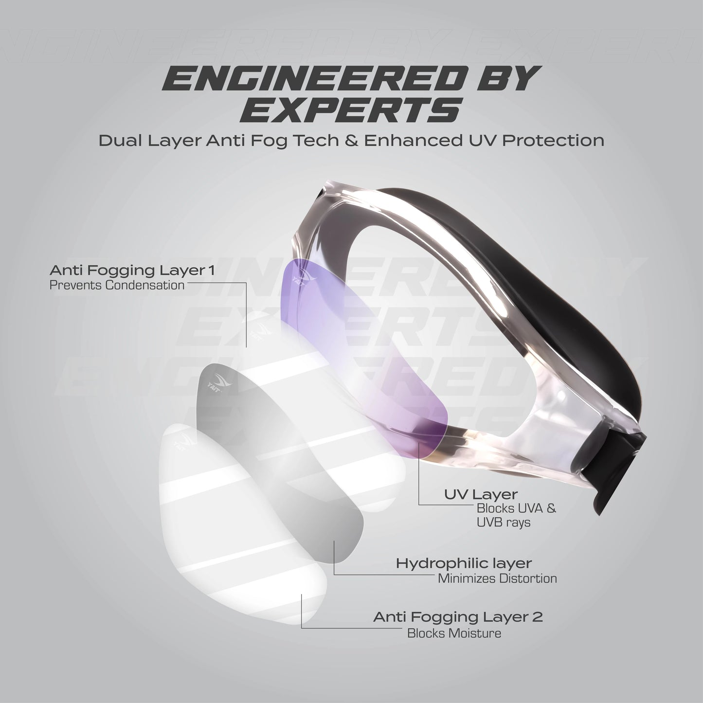 AquaElite Mirrored Swimming Goggles - Black Silver