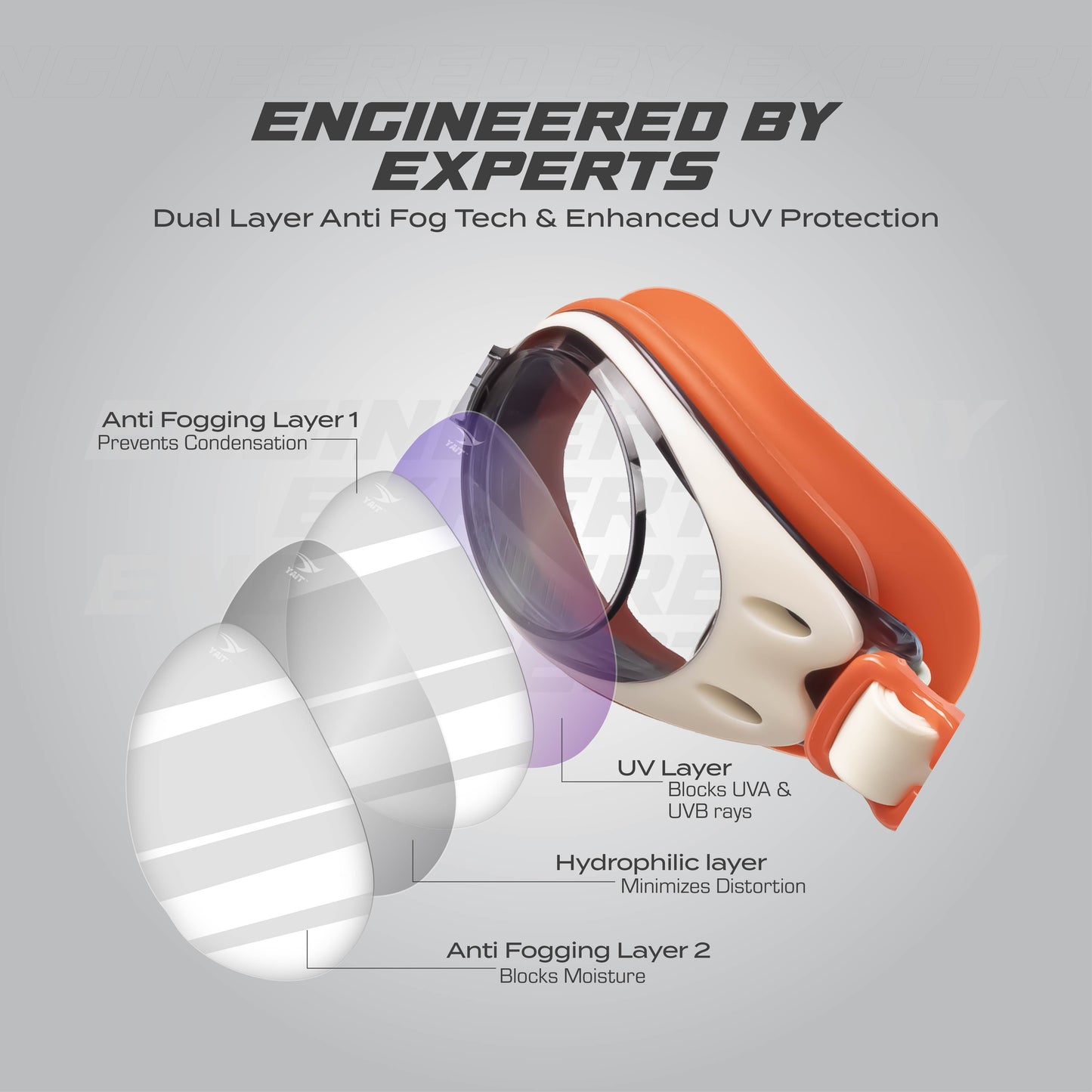 AquaElite Anti Slip Swimming Goggles - Orange & White