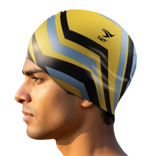 Yellow & Blue Stylish Unisex Swimming Cap for Men, Women, Kids