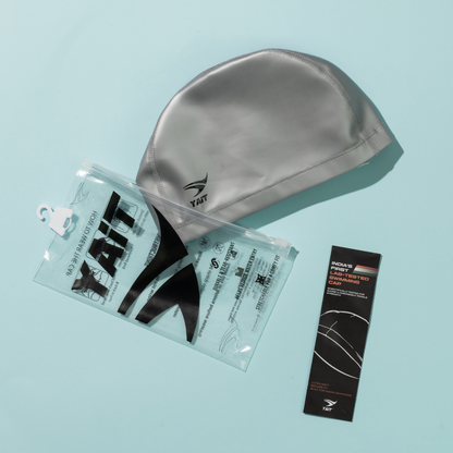 Silicone Coated Fabric Swimming Cap for Men, Women, Kids - Silver